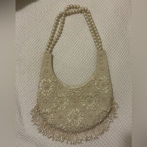 Beaded Pearl Cream Handbag